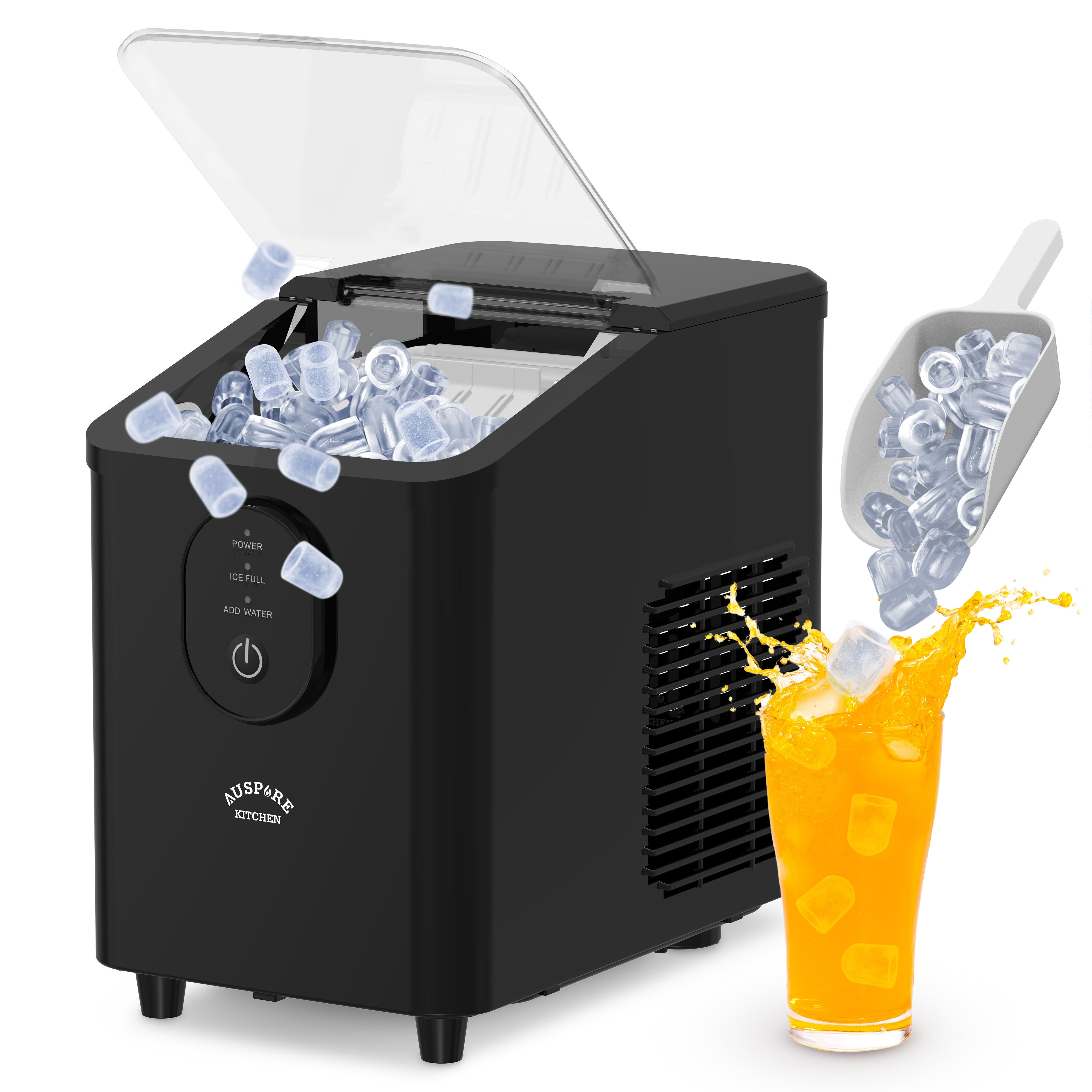 Auspure Ice Maker, Smart Indicators & Compact Design, Black