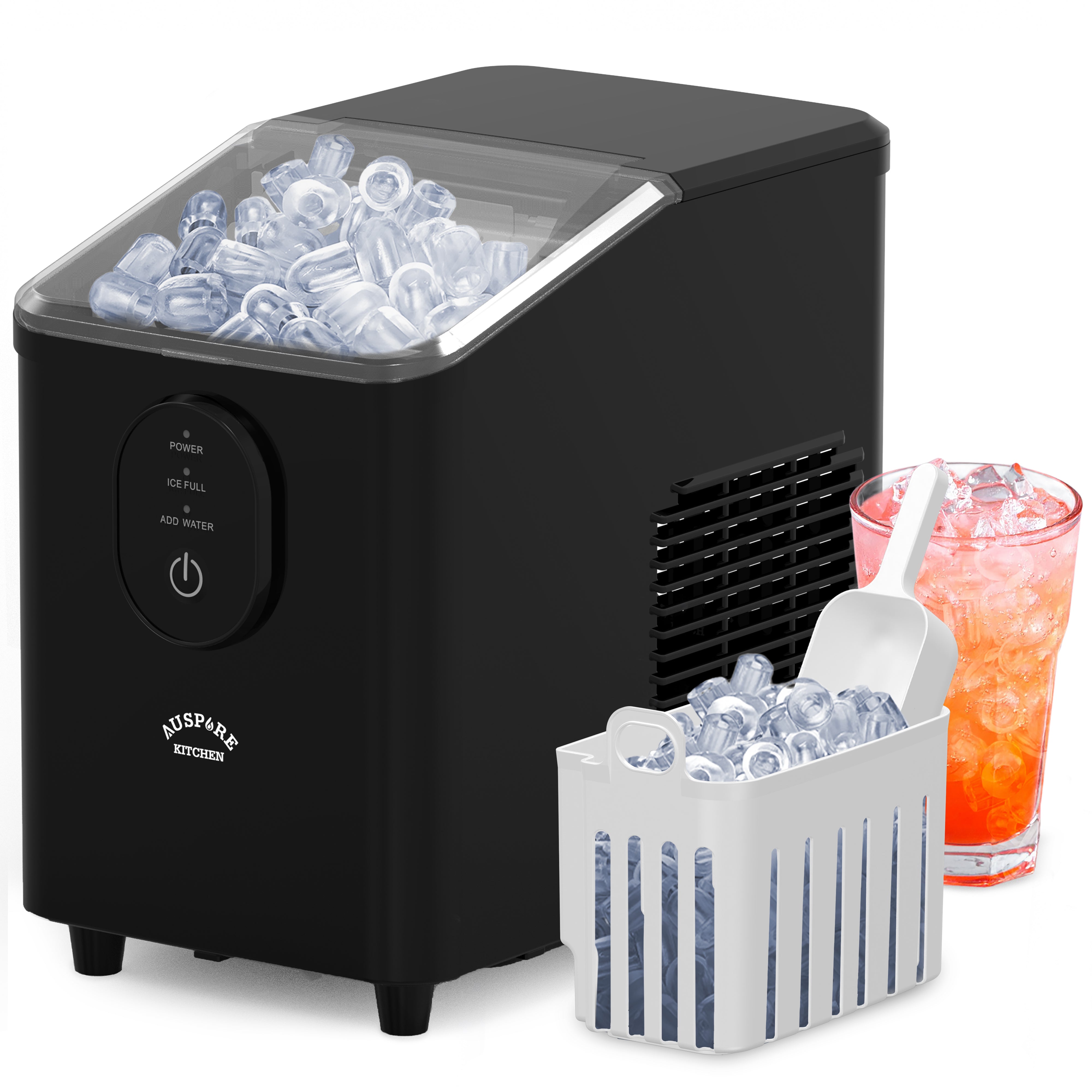 Auspure Ice Maker, Smart Indicators & Compact Design, Black