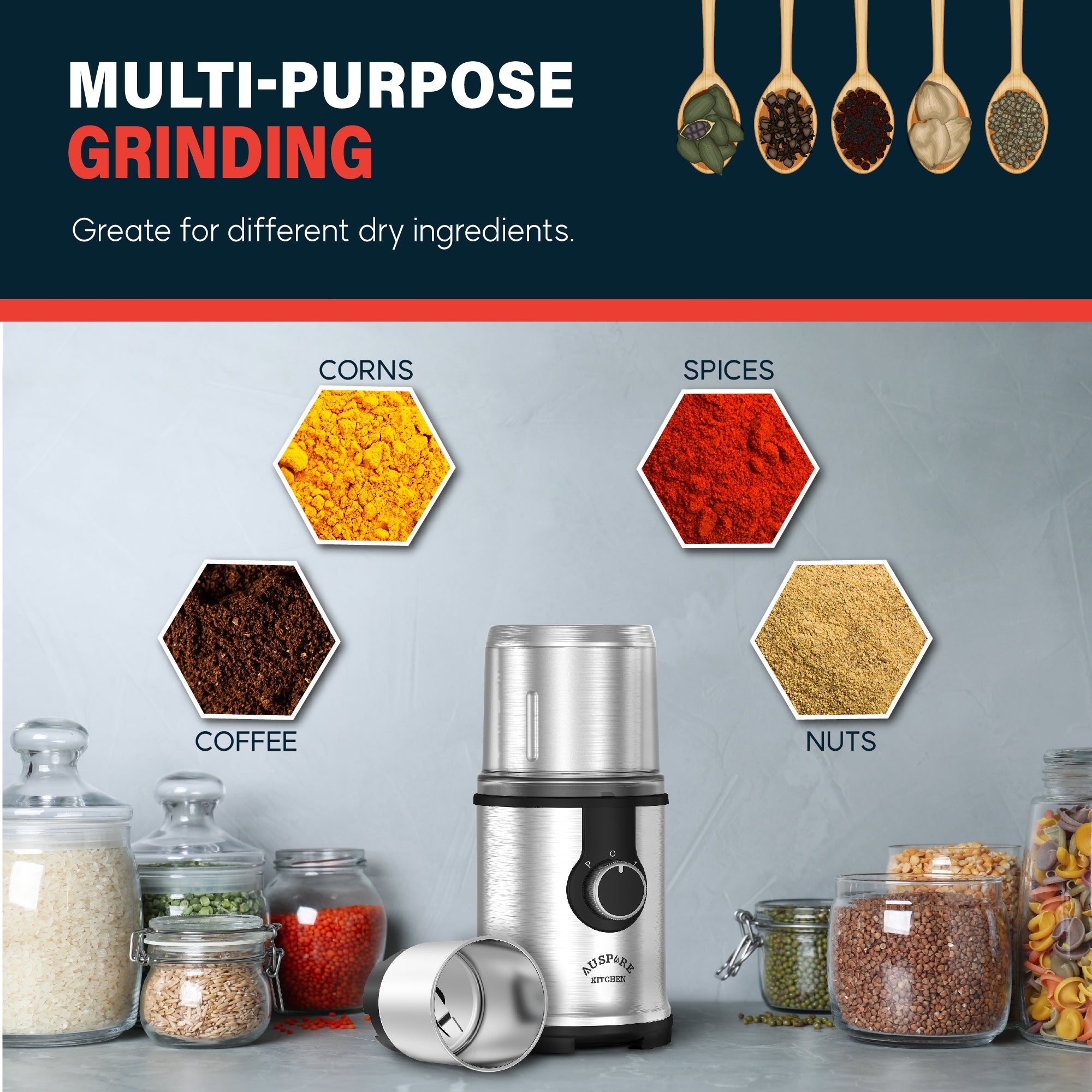 AUSPURE Electric Coffee and Spice Grinder
