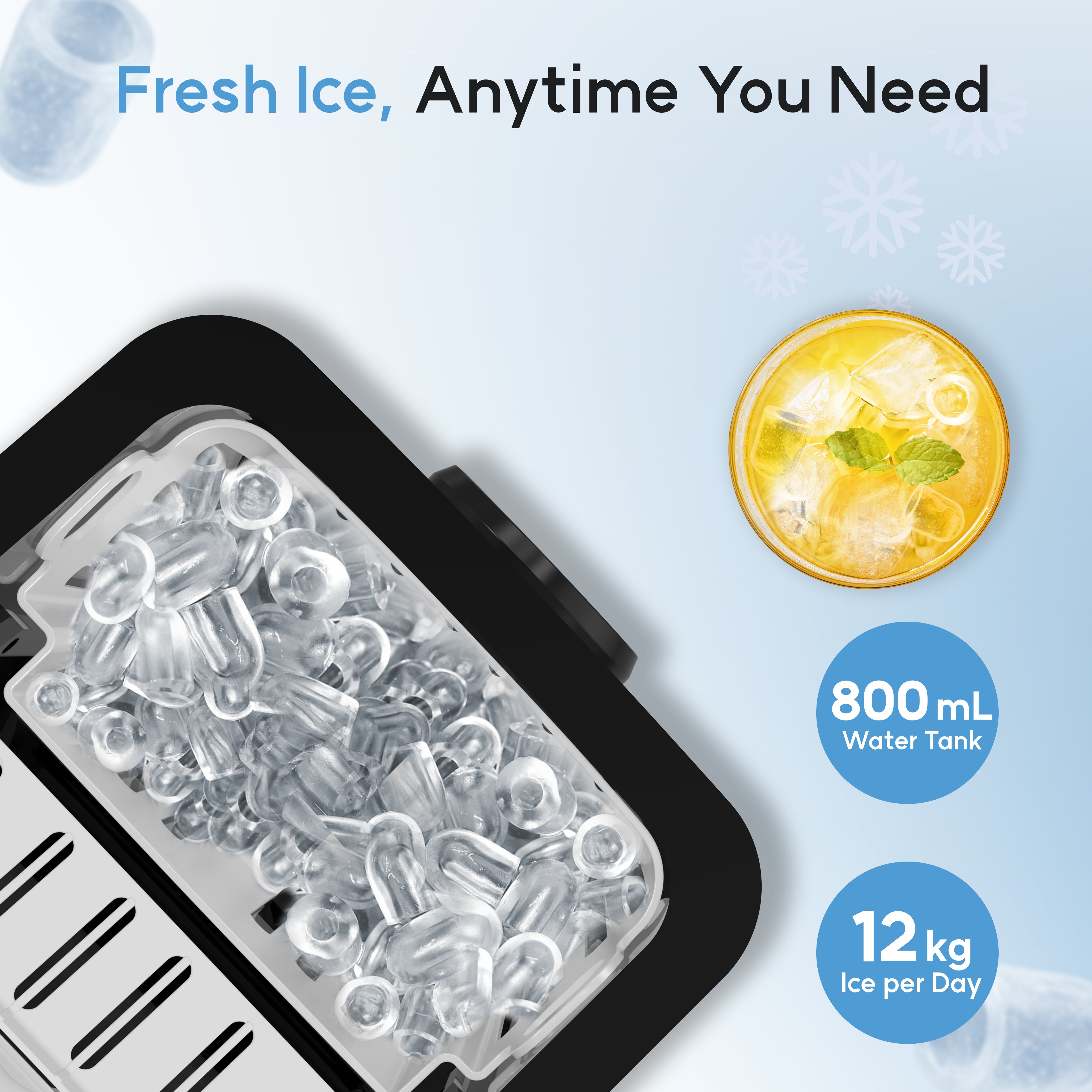 Auspure Ice Maker, Smart Indicators & Compact Design, Black