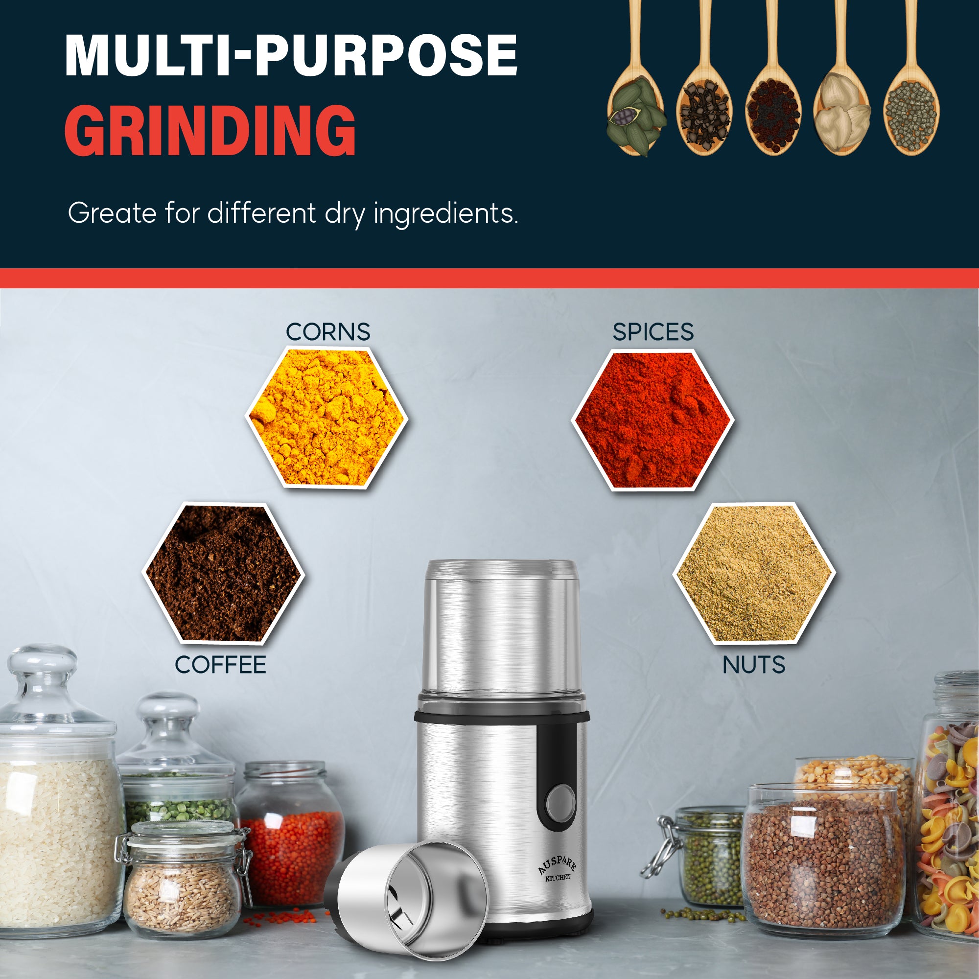 AUSPURE Electric Coffee and Spice Grinder