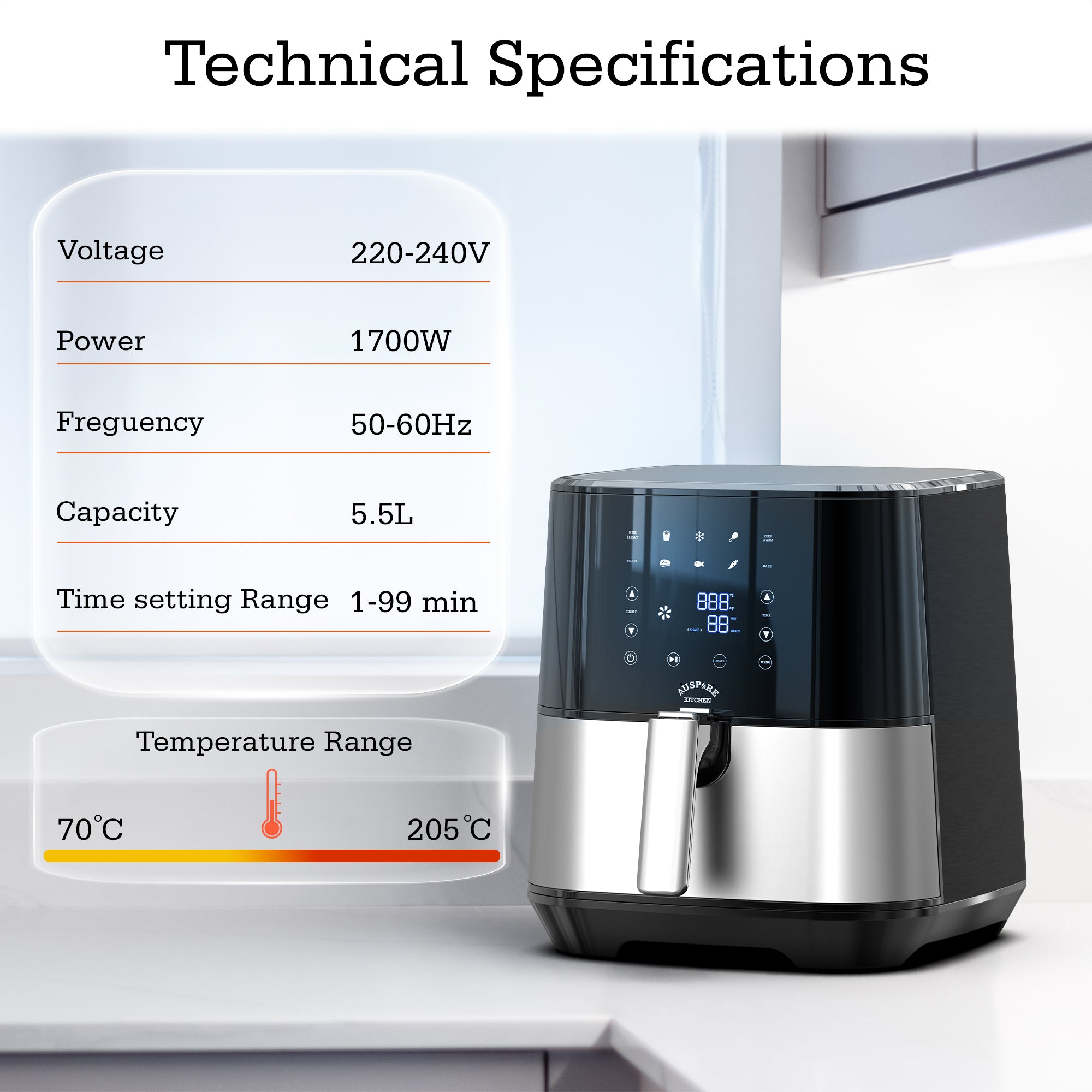 AUSPURE Air Fryer Premium Digital 5.5L
