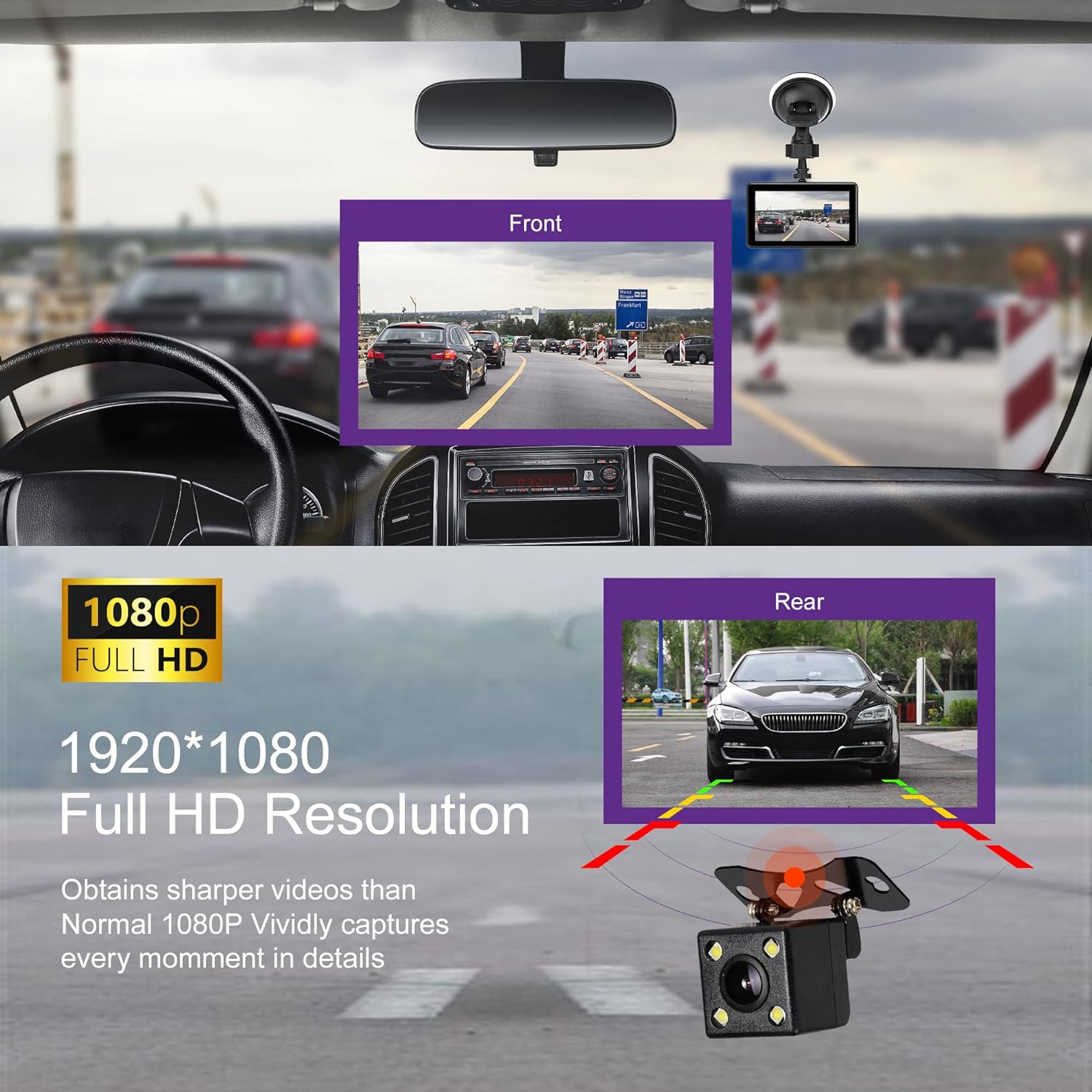 AUSPURE Dual Dash Camera with 1080P, 170° Wide Angle