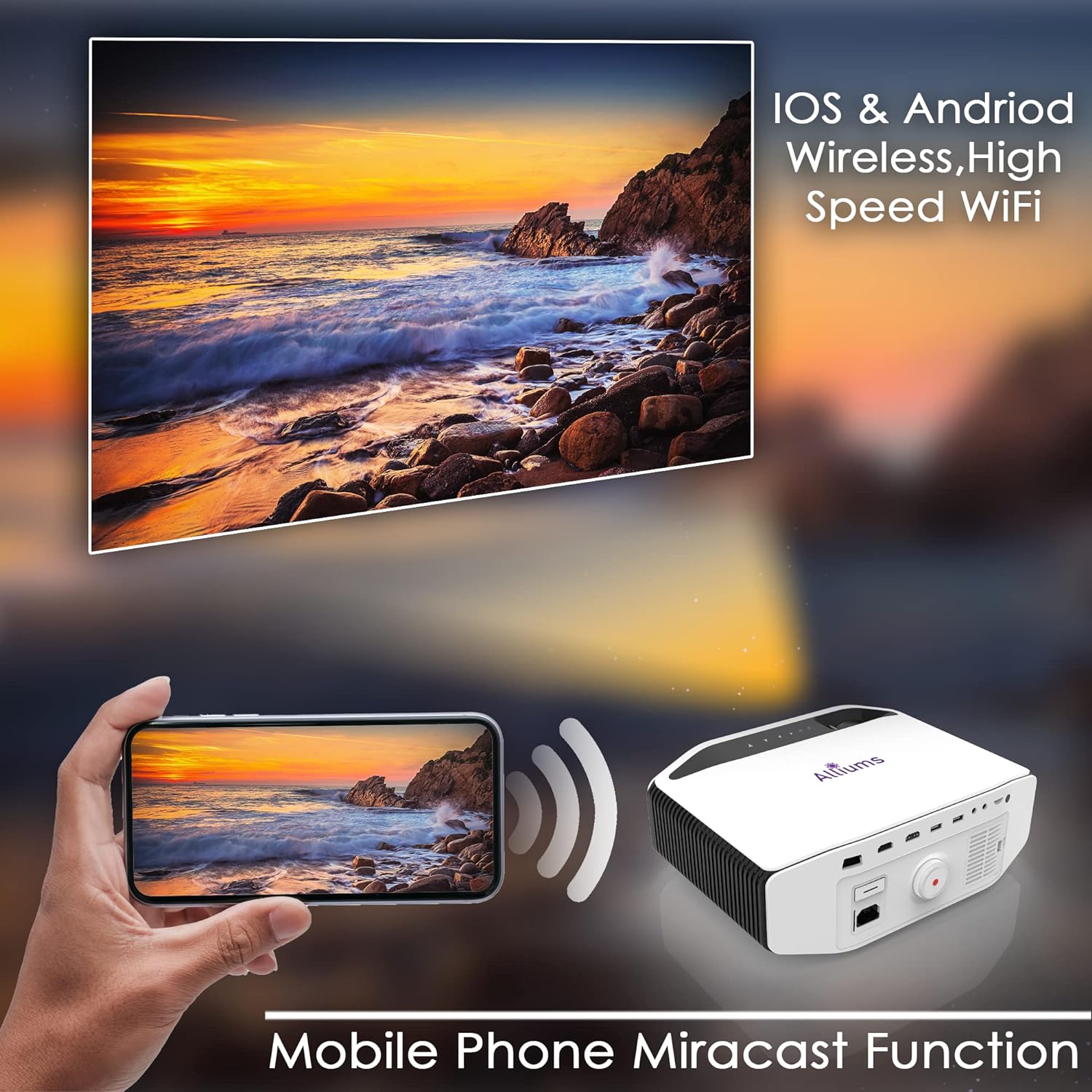 AUSPURE 4K Projector with Wi-Fi & Bluetooth