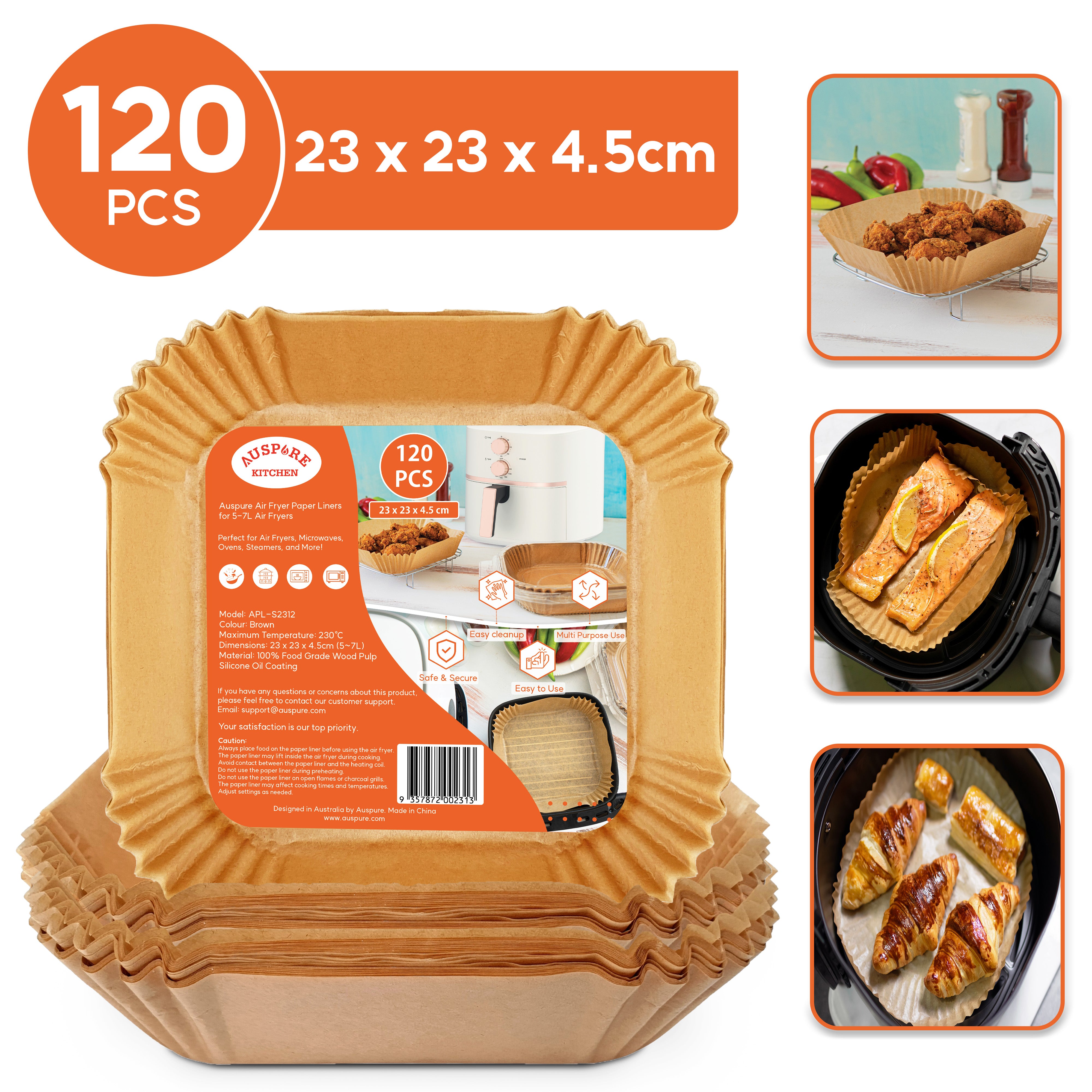 AUSPURE Air Fryer Liners – Non-Stick Parchment Paper, Oil-Resistant & Waterproof, Food-Grade Baking Liners for Air Fryers, Steamers