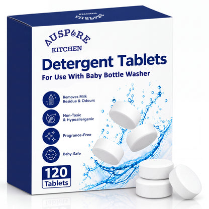 AUSPURE Baby Bottle Washer Detergent Tablets - Powerful, Gentle & Residue-Free Cleaning,