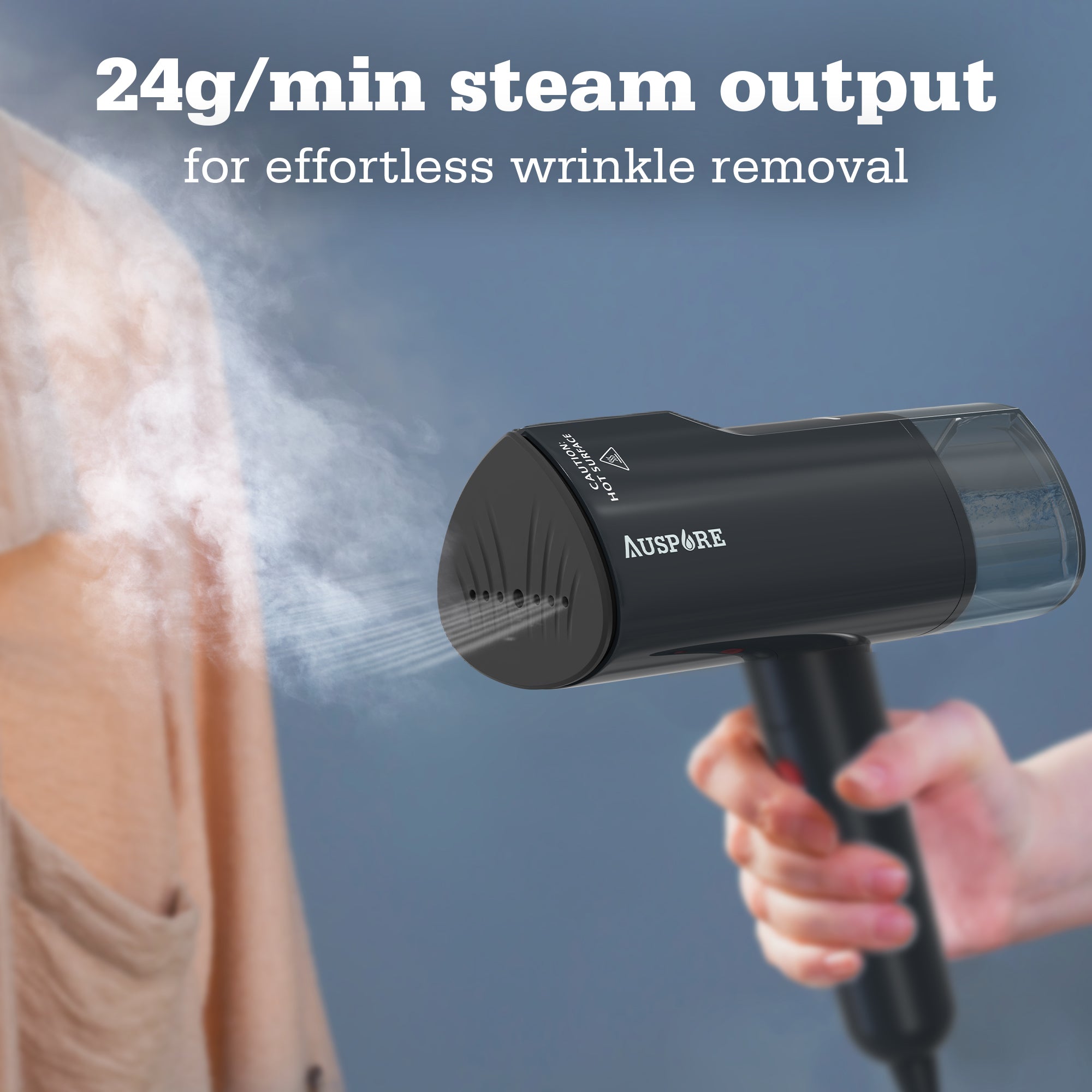 AUSPURE Handheld Steamer – 1100W, Rapid Heat-Up, 24 g/min Steam Output, Detachable 140ml Water Tank