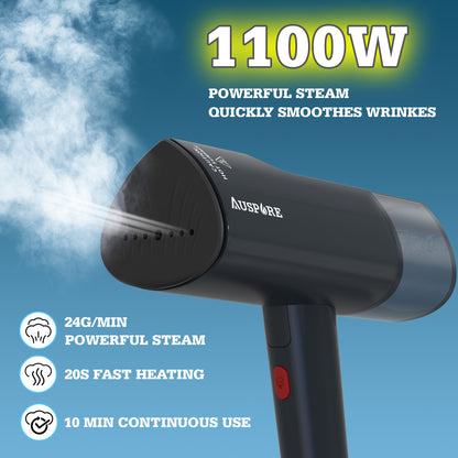 AUSPURE Handheld Steamer – 1100W, Rapid Heat-Up, 24 g/min Steam Output, Detachable 140ml Water Tank