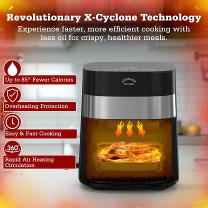 AUSPURE Air Fryer 7L Premium Digital, X Cyclone Tech, 10 Cooking Functions