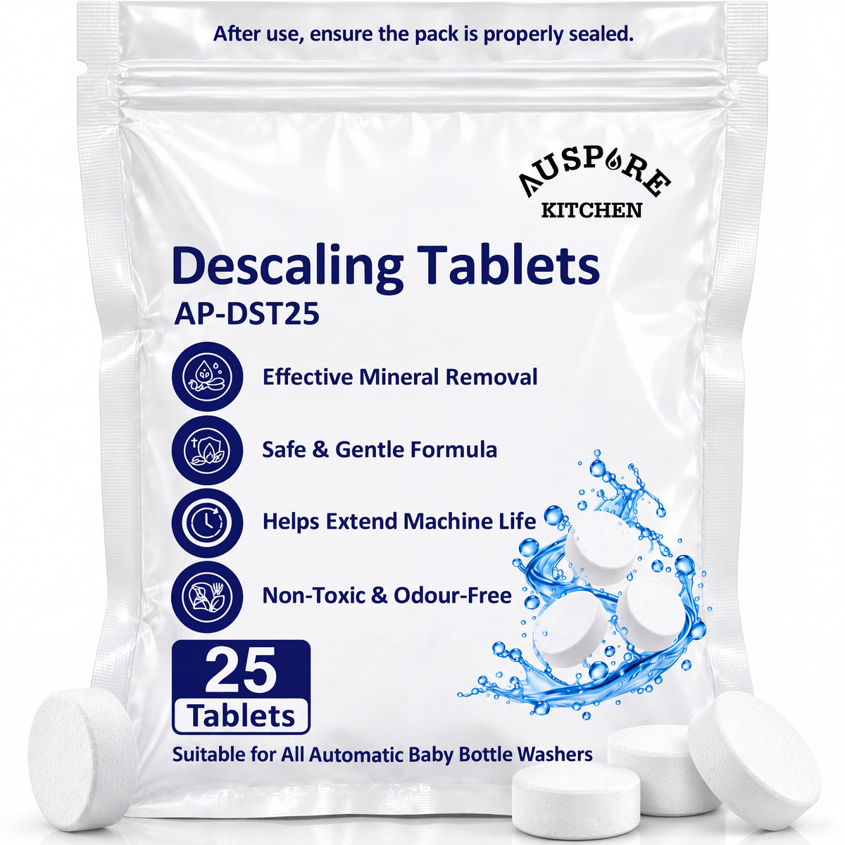 AUSPURE Descaling Tablets for Baby Bottle Washers, Powerful Mineral & Limescale Removal, 25 Tablets