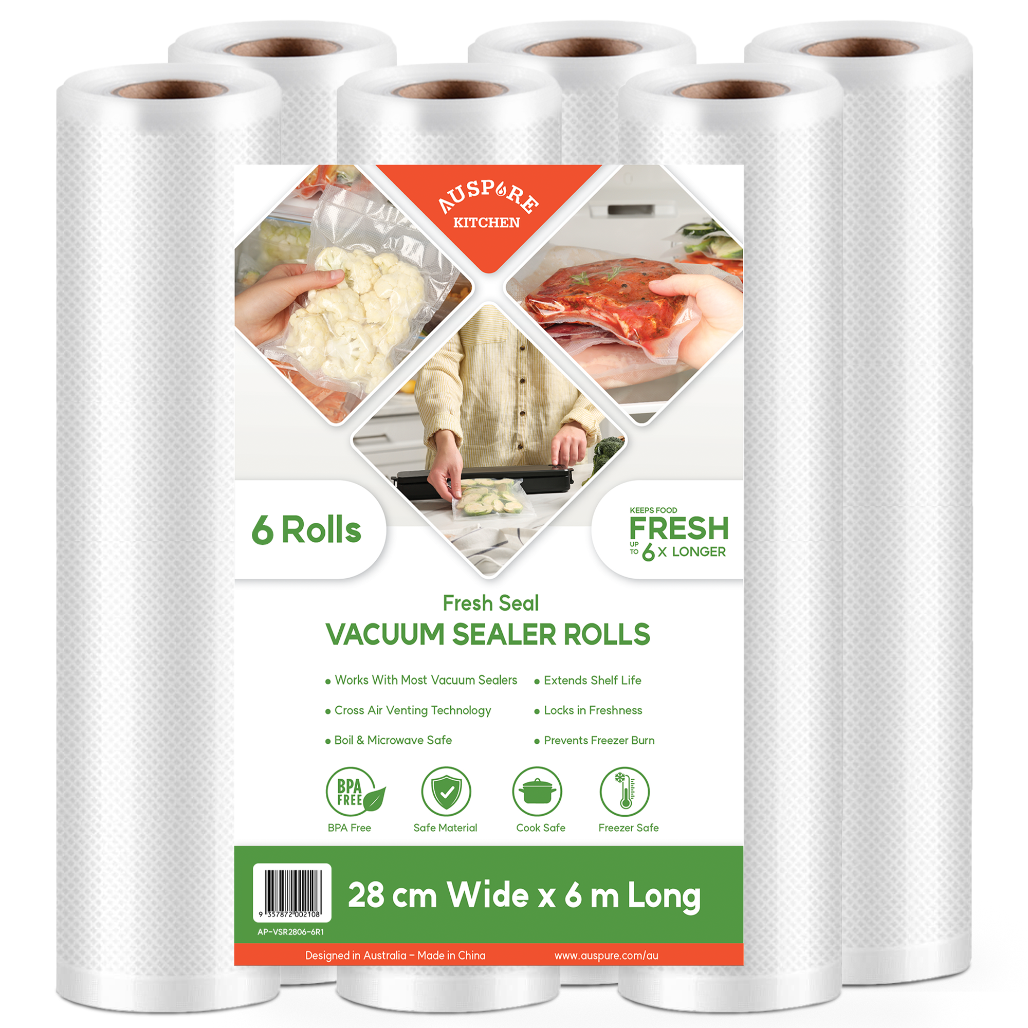 AUSPURE Vacuum Sealer Bags, AP-VSR2806-6R1