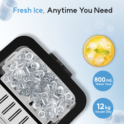 Auspure Ice Maker, Smart Indicators & Compact Design, Black
