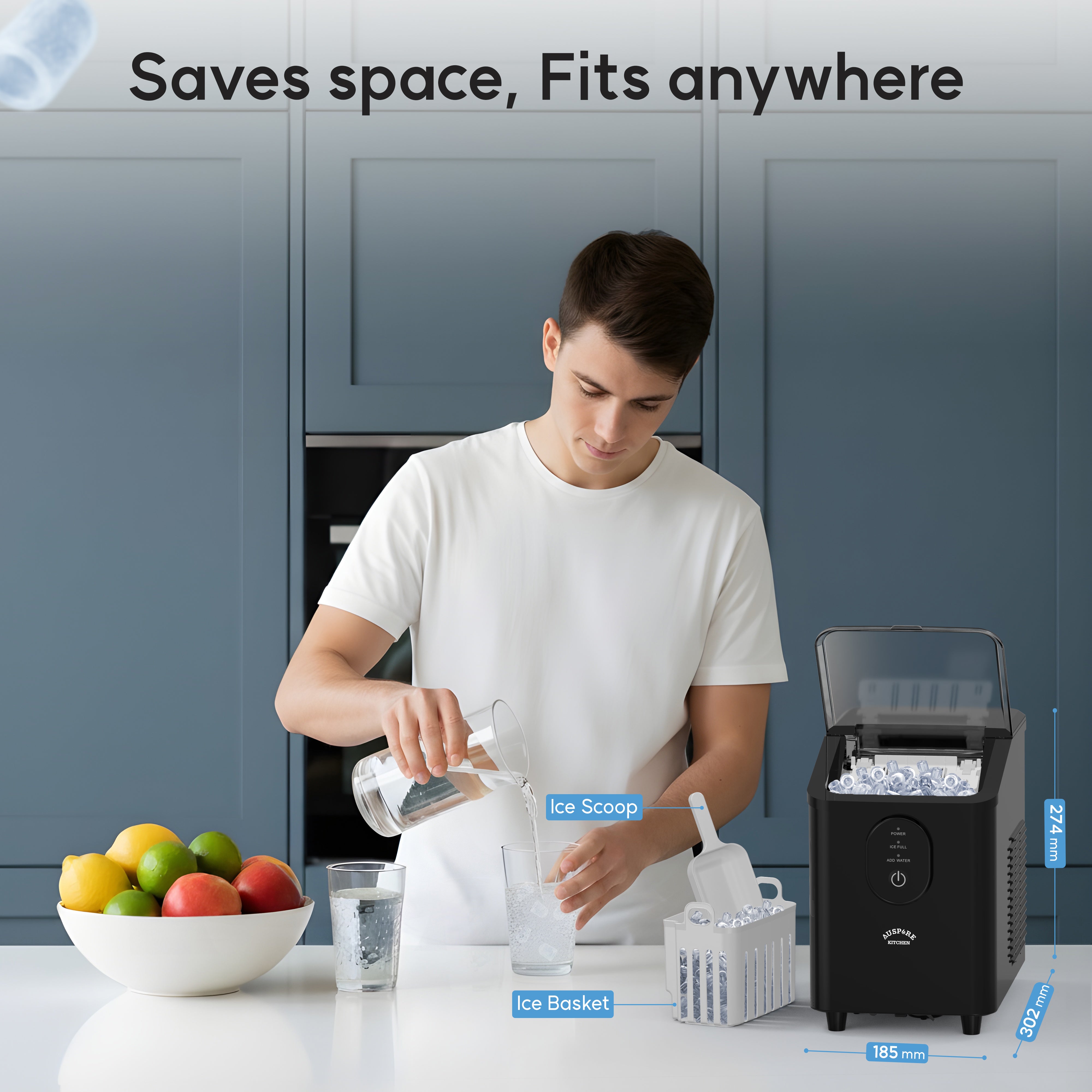 Auspure Ice Maker, Smart Indicators & Compact Design, Black