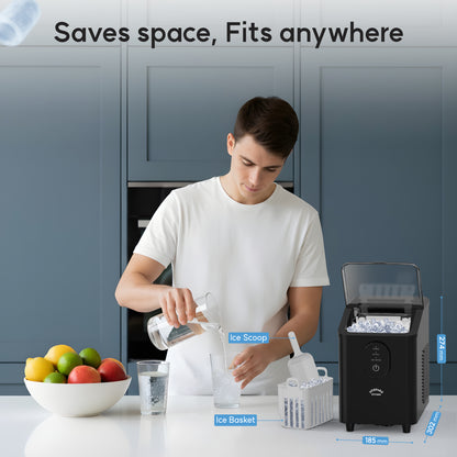 Auspure Ice Maker, Smart Indicators & Compact Design, Black