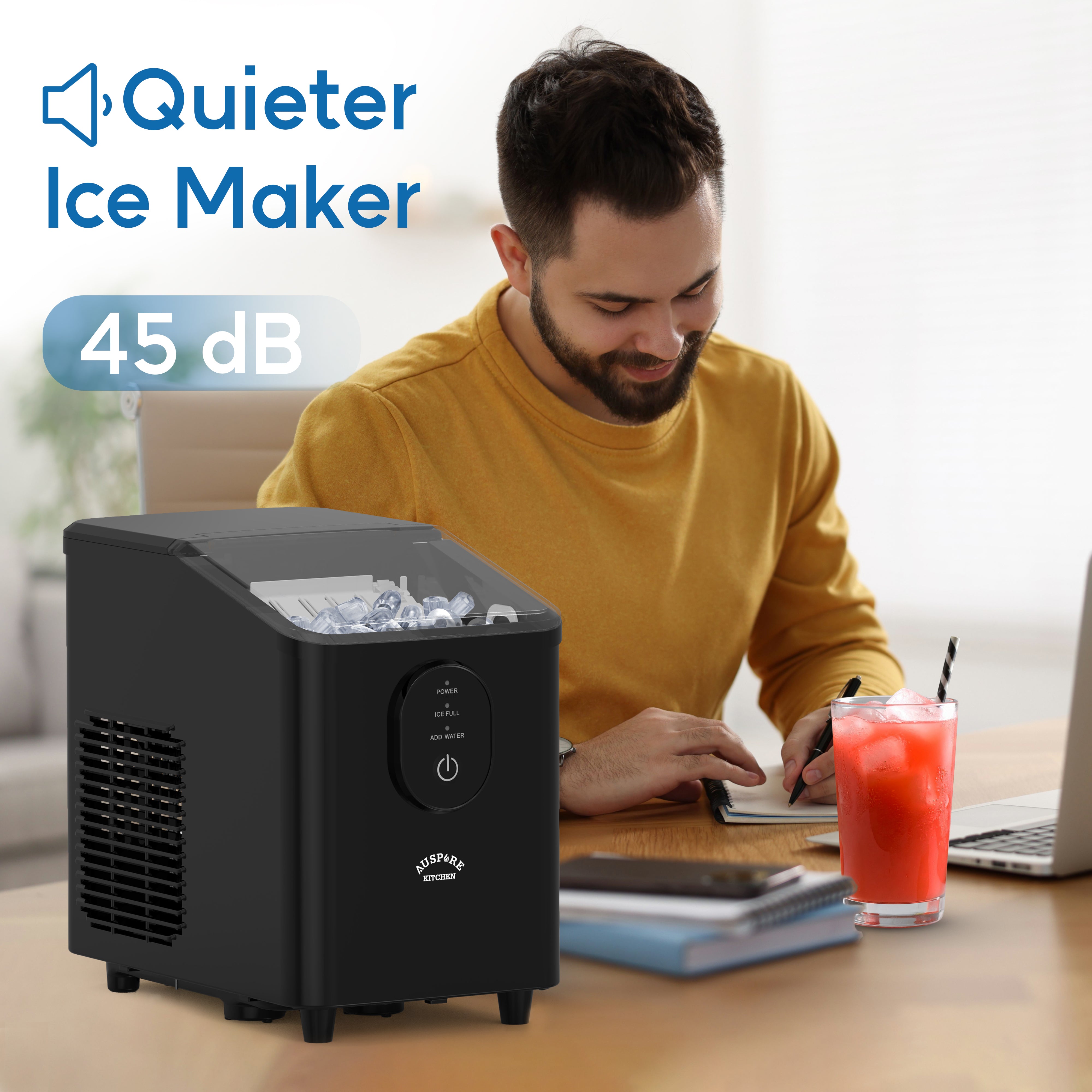 Auspure Ice Maker, Smart Indicators & Compact Design, Black
