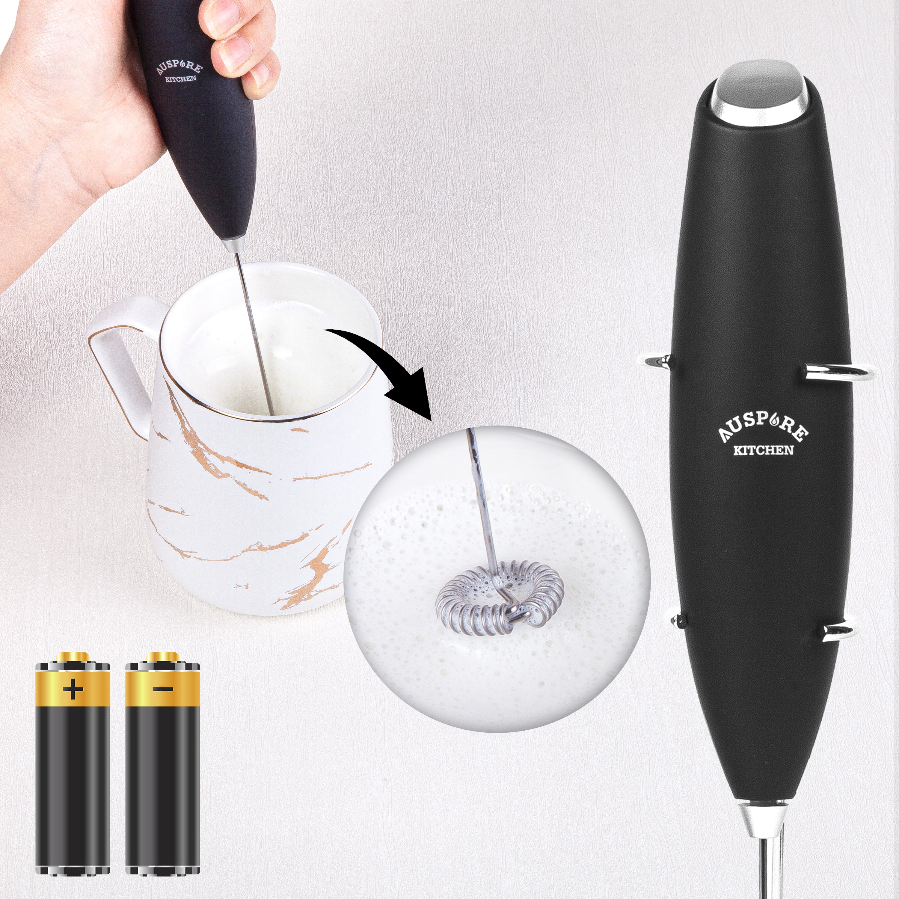 Auspure Milk Frother Handheld Electric Battery-Operated Milkpure-100 Black  1EA