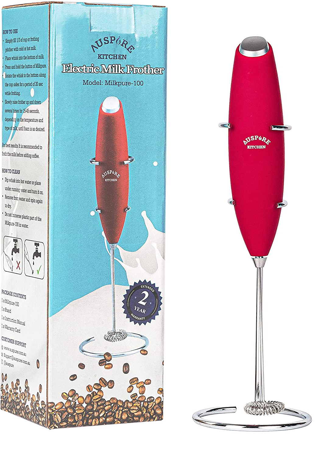 French Press & Milk Frother Set: GROSCHE Cafe Au Lait - Red